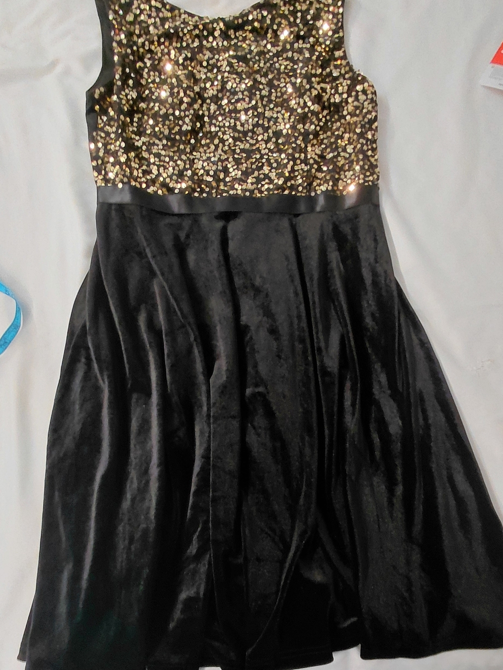 Black Velvet Skater Dress with Gold Sequin Bodice